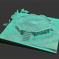 Realistic Model Scene of Octagonal Structure With Stone Steps Green Vegetation and Ruined Ground