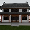 Ancient Chinese Architecture With Curved Eaves Black Tiled Roof Red Pillars Green Grass And Trees