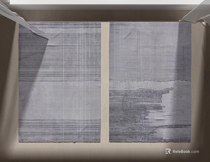 Modern Square Rug with Gray Striped Pattern and Textured Design Elements 3d model