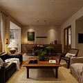 Cozy Warm Open Plan Living And Dining Room With Natural Wooden Furniture And Plant Decor