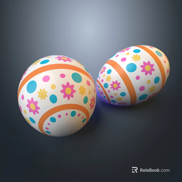 Decorative Ceramic Egg Shaped Vessels With Colorful Floral And Dot Patterns 3d model 