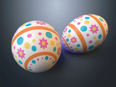 Decorative Ceramic Egg Shaped Vessels With Colorful Floral And Dot Patterns 3d model