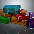Colorful Vintage Suitcases With Leather Straps And Metal Buckles Stacked