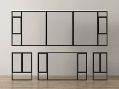 Casement Windows With Black Frame Design Multiple Panes For Modern Home Interior On Wooden Floor 3d model