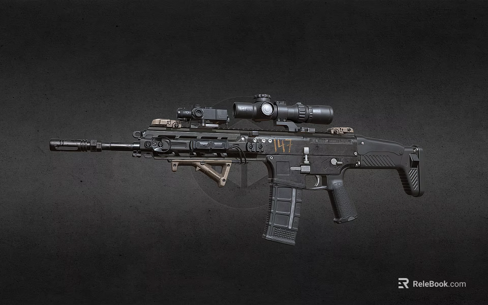 Tactical Military Rifle With High Precision Scope And Adjustable Ergonomic Stock 3d model 