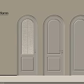 Three White Hinged Doors With Arched Top Glass Panel And Golden Handles