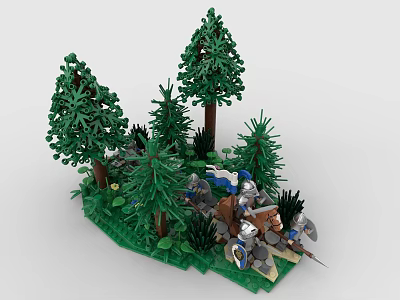 Building Blocks Forest Scene With Pine Trees Knights Grass And Rocks 3d model