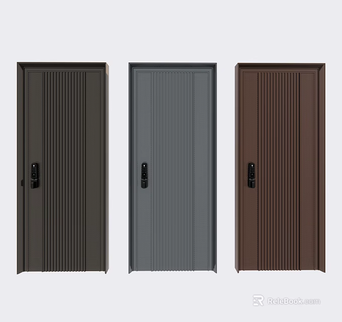 Modern Security Door in Multiple Colors with Vertical Striped Design and Sleek Handles 3d model 