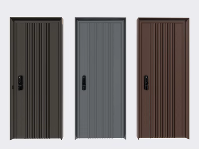 Modern Security Door in Multiple Colors with Vertical Striped Design and Sleek Handles 3d model