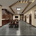 Traditional Chinese Medicine Clinic With Herbal Cabinets Calligraphy Scrolls And Wooden Furniture