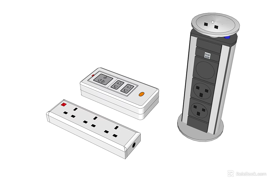 Modern Switch Panel With Multiple Sockets Different Designs Including Power Strips And Vertical Socket 3d model 