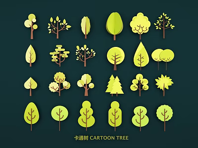 Assorted Cartoon Trees As Unique Wall Decor Pieces 3d model