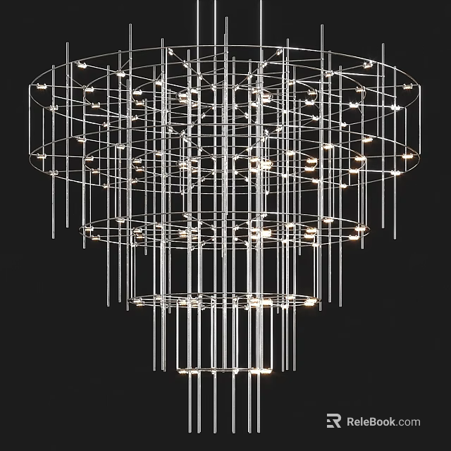 Elegant Modern Chandelier With Multi Layer Circular Metal Frame And Hanging Lines 3d model