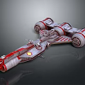 Futuristic Red And White Sci Fi Spaceship Model With Multiple Engines And Sleek Design 3d model