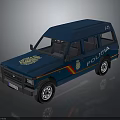 Military Vehicle Blue SUV with POLICIA Logo and Yellow Red Stripes on Body