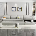 Gray L Shaped Sofa Living Room With Cushions Stools And Wall Paintings