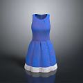 Blue Sleeveless Simple Elegant Dress With Textured Fabric And White Trim At Hem