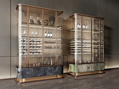 Luxury Modern Wine Cabinet With Glass Doors Metal Frame And Marble Base 3d model