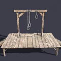 Medieval Wooden Gallows Platform With Hanging Ropes And Metal Hooks