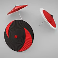 Traditional Japanese Umbrellas With Red White And Black Patterns And Designs