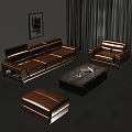 Modern Leather Sofa Coffee Table Set with Armchair Ottoman Marble Top and Black Frame 3d model