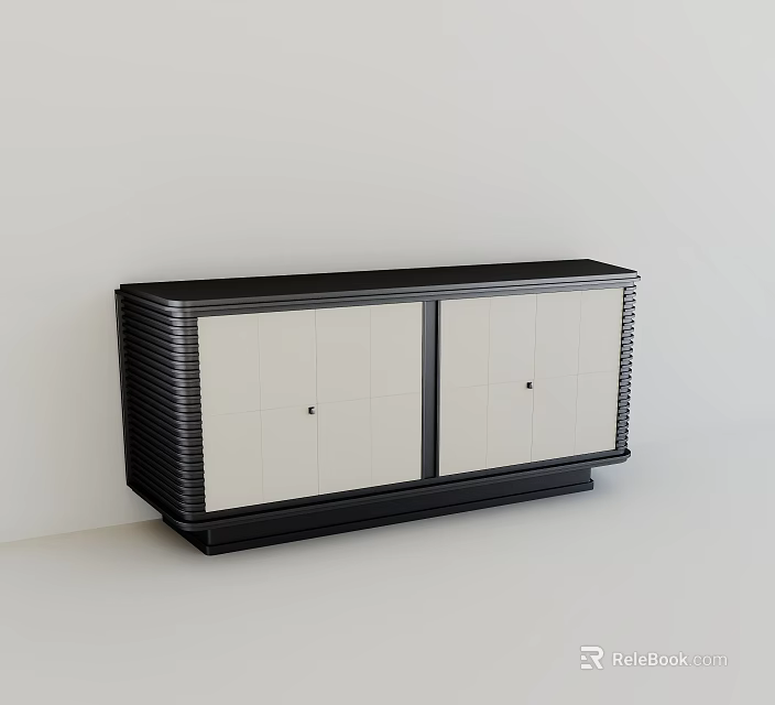 Modern Entryway Cabinet Sideboard With Black Beige Doors And Vertical Stripes Design 3d model 