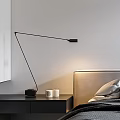 Modern Minimalist Bedroom Interior With Main Bed Circular Painting Glass Display Cabinet And Soft Lighting