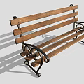 Sturdy Outdoor Wooden Bench With Slatted Seat Back And Metal Armrests Frame