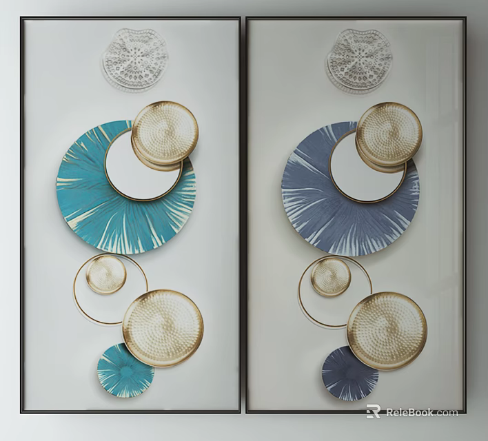 Modern Wall Decorations With Circular Blue Turquoise Gold Woven Textures And Geometric Designs 3d model 