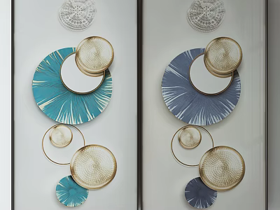 Modern Wall Decorations With Circular Blue Turquoise Gold Woven Textures And Geometric Designs 3d model