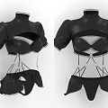 Black Cropped Top And Shorts Two Piece Outfit With Cutout Design And Stitched Details