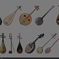 Traditional Chinese Musical Instruments Collection With Various Stringed Types And Designs 3d model