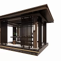 Traditional Chinese Landscape Pavilion Design with Wooden Lattice and Interior Tables Chairs