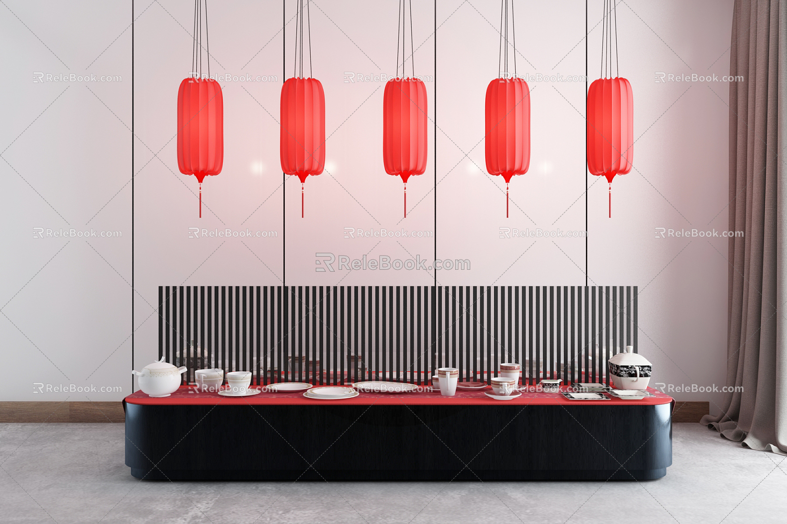 New Chinese-style Sideboard Dining Table 3d model