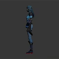 Fantasy 3D Character With Blue Armor Glowing Hands Mask And Dual Weapons