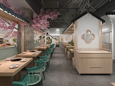 New Chinese Restaurant Cherry Blossom Theme Restaurant 3d model