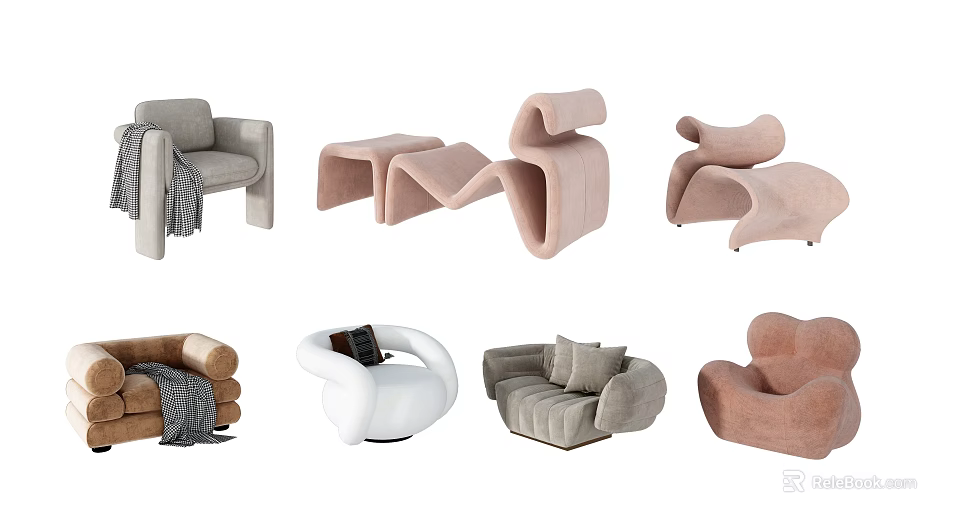 Stylish Single Sofa Designs Featuring Modern Curves Soft Fabric And Various Colors 3d model