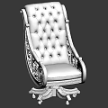 Luxurious Brown Leather Office Chair With Gold Carved Accents Wooden Armrests And Tufted Backrest