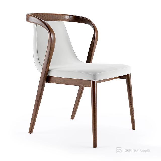 Modern Dining Chair With Wooden Frame And White Upholstered Seat Curved Backrest Design 3d model 