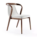 Modern Dining Chair With Wooden Frame And White Upholstered Seat Curved Backrest Design