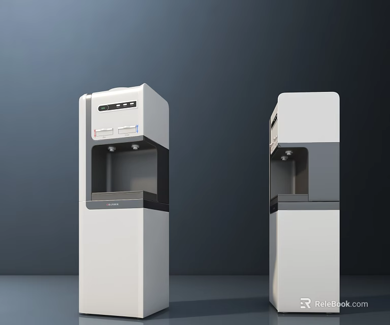 Modern White And Gray Standing Water Dispensers As Household Appliances With Digital Control Panels 3d model 