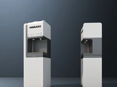 Modern White And Gray Standing Water Dispensers As Household Appliances With Digital Control Panels 3d model