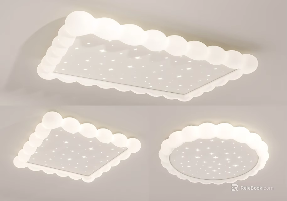 Modern Cloud Shaped Ceiling Light With Star Patterned Panel And Soft White Illumination 3d model