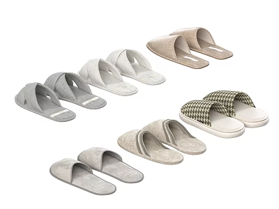 Comfortable Indoor Slippers with Gray Beige and Plaid Patterns Soft Home Footwear 3d model