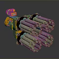 Heavy Duty Multiple Barrel Weapon with Yellow Control Unit and Silver Barrels Mechanical Design