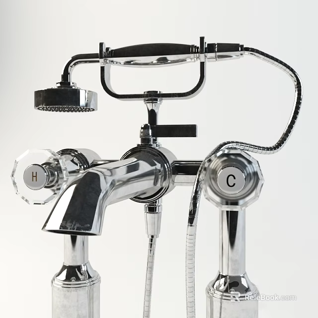 Chrome Shower Faucet Set With Handheld Showerhead And Temperature Control Knobs 3d model