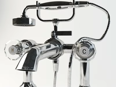 Chrome Shower Faucet Set With Handheld Showerhead And Temperature Control Knobs 3d model
