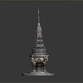 Intricate Carved Sculpture Tower Like Structure With Elephants At Base And Marble Pedestal