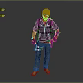 3D Male Character Wearing Gray Hoodie Backpack Tools Jeans and Yellow Boots as Bio Figure
