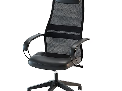 Ergonomic Black Office Chair With Mesh Back Leather Seat And Armrests 3d model